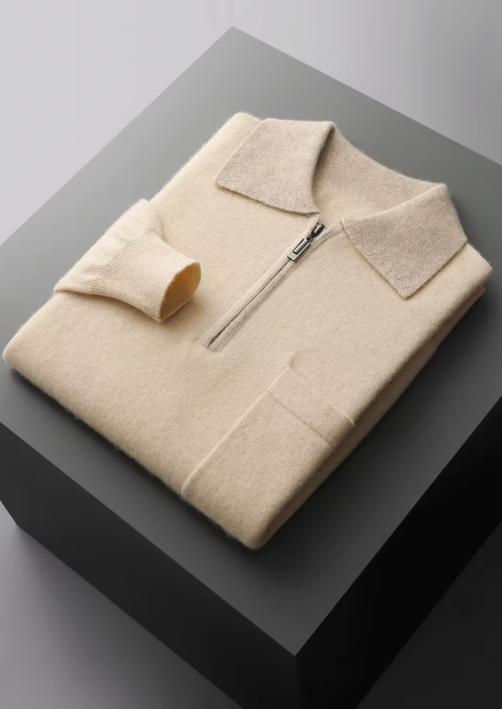 Cashmere Two-Tone Zip Polo ivory image 1 #color_ivory