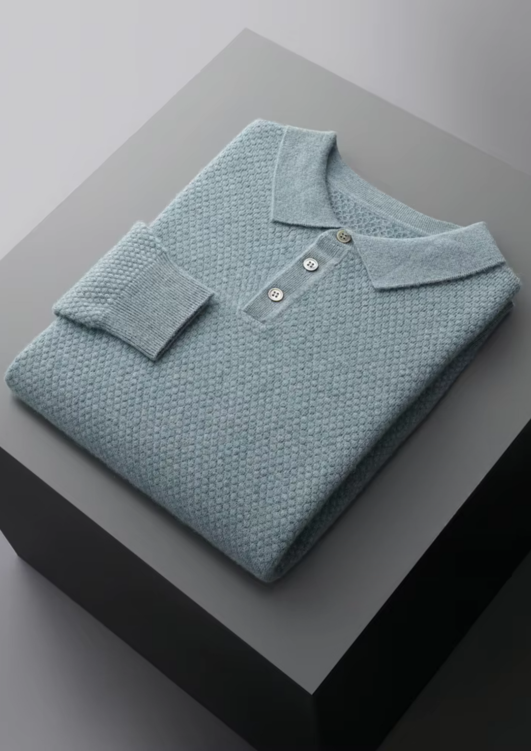 Cashmere Textured Sweater Polo verdant slate image 1 #color_verdant-slate