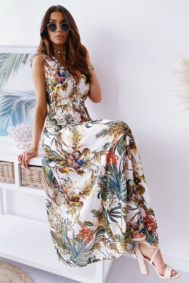 Casual Sleeveless Print Strap Dress maple leaf white image 2 