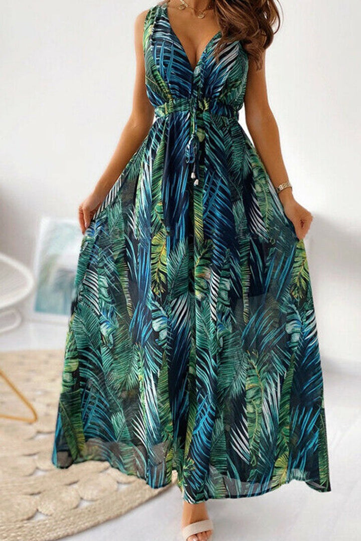 Casual Sleeveless Print Strap Dress feather green image 2 