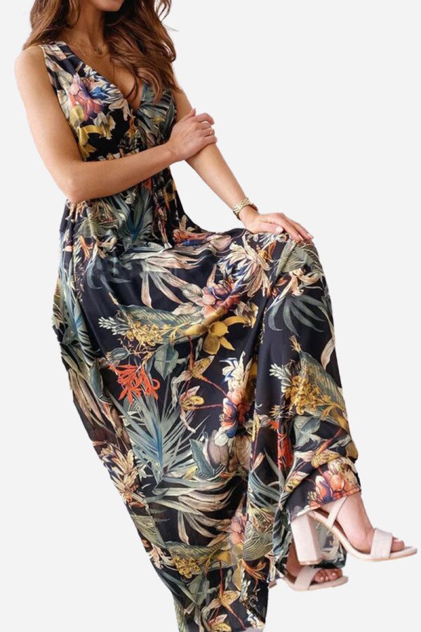 Casual Sleeveless Print Strap Dress maple leaf black image 1 