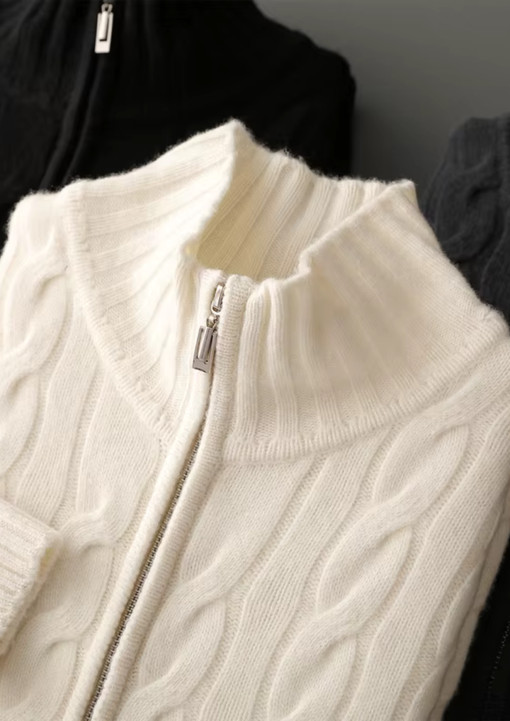 Pure Merino Dual Zip Cable Cardigan black image 2 #color_black