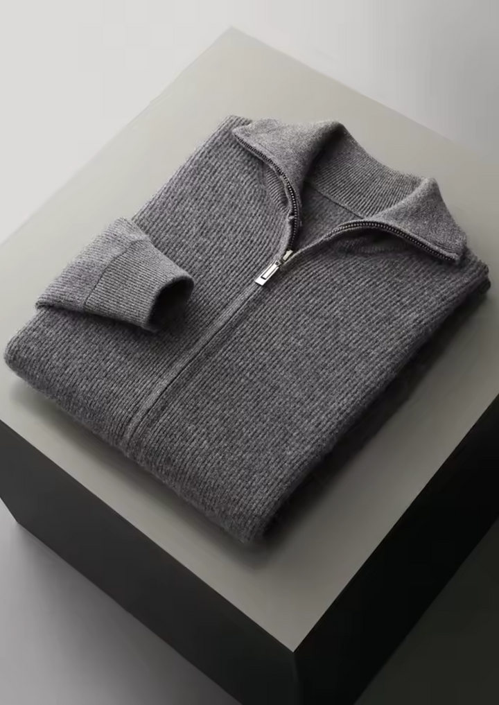Pure Merino Ribbed Zip Cardigan dark gray image 1 #color_dark-gray