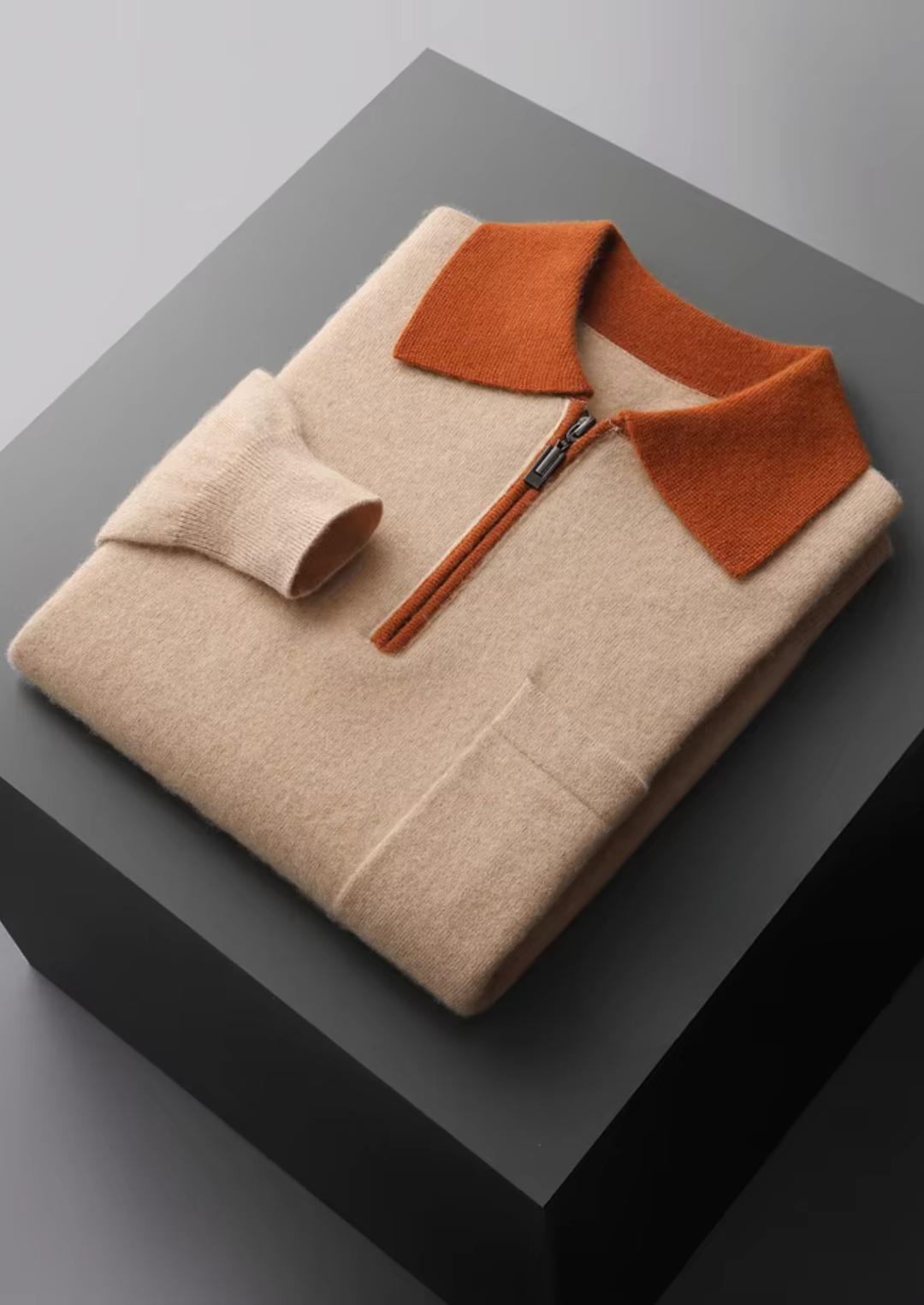Cashmere Two-Tone Zip Polo sand image 1 #color_sand
