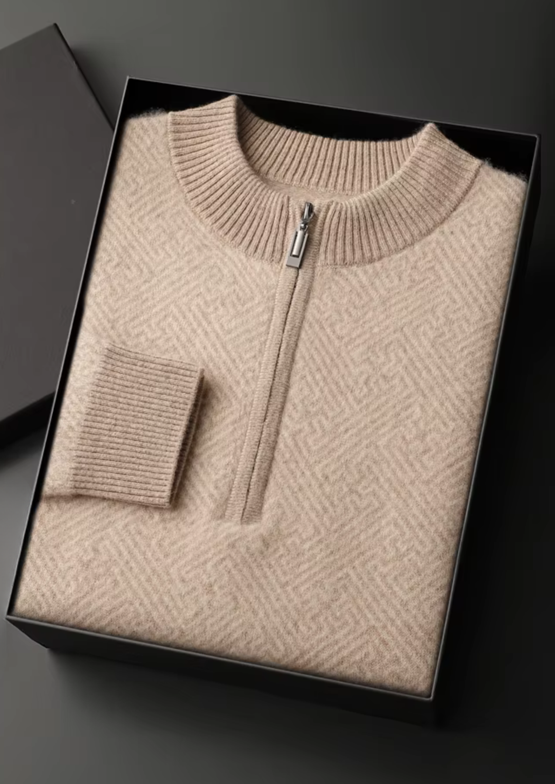 Cashmere Patterned Half-Zip Sweater sand image 3 #color_sand