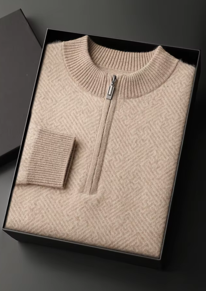 Cashmere Patterned Half-Zip Sweater sand image 3 #color_sand