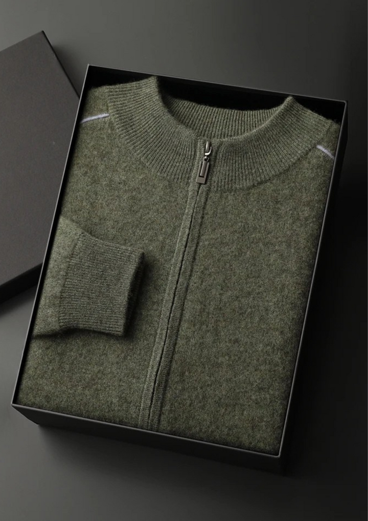 Cashmere Two-Tone Zip Cardigan olive image 1 #color_olive
