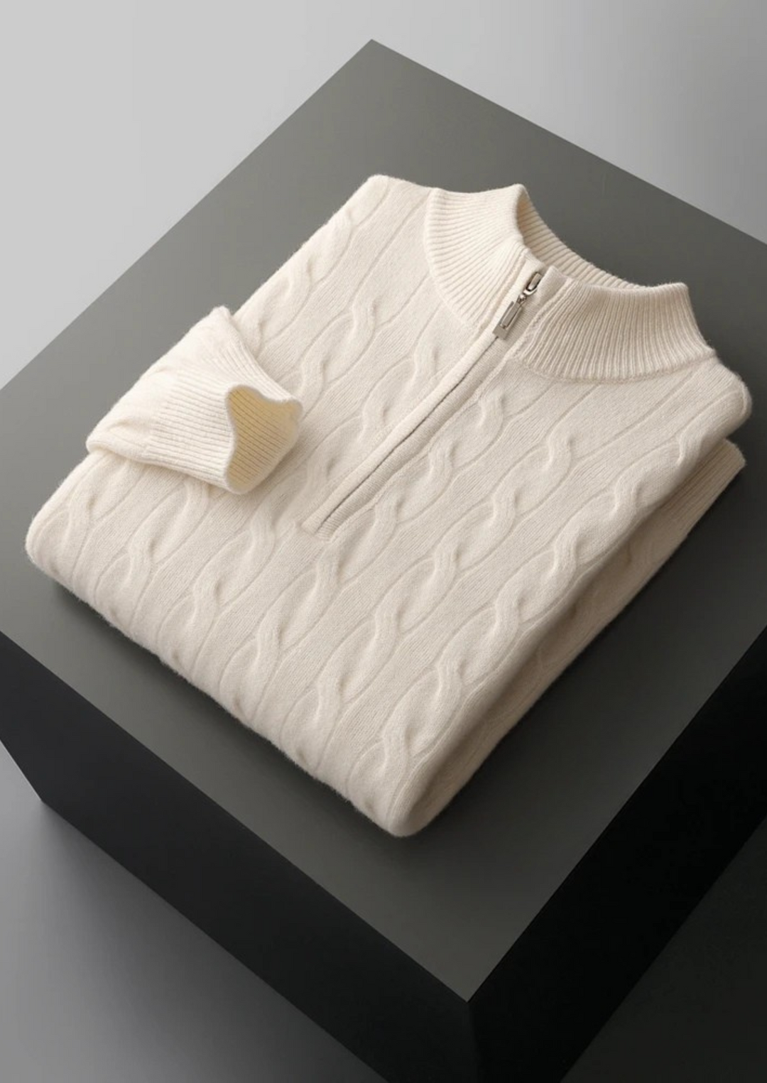 Pure Merino Cable Half-Zip ivory image 1 #color_ivory