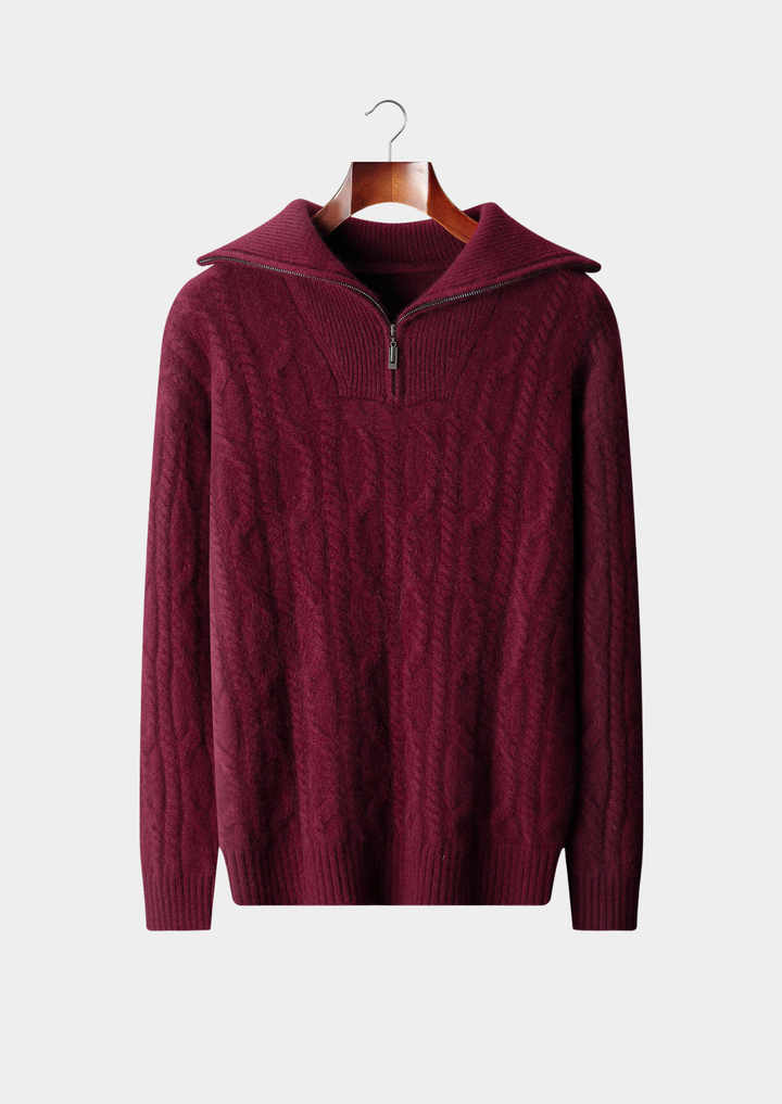 Pure Cashmere Cable Half Zip Sweater burgundy image 1 #color_burgundy