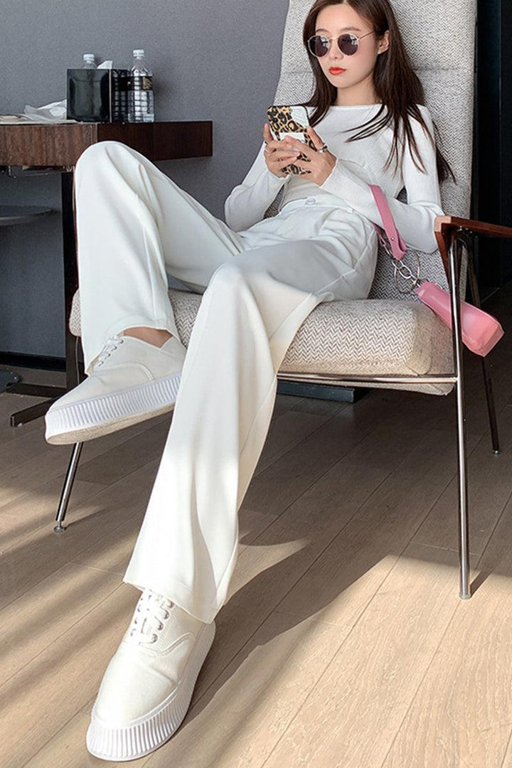Casual Loose Wide-Leg High-Waisted Straight Pants white image 4 