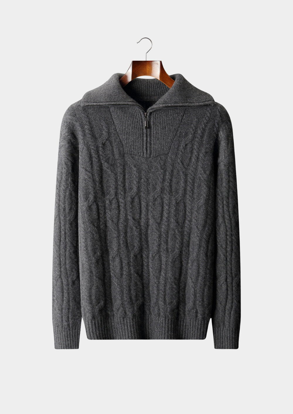 Pure Cashmere Cable Half Zip Sweater dark gray image 1 #color_dark-gray