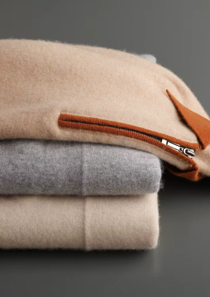 Cashmere Two-Tone Zip Polo ivory image 3 #color_ivory