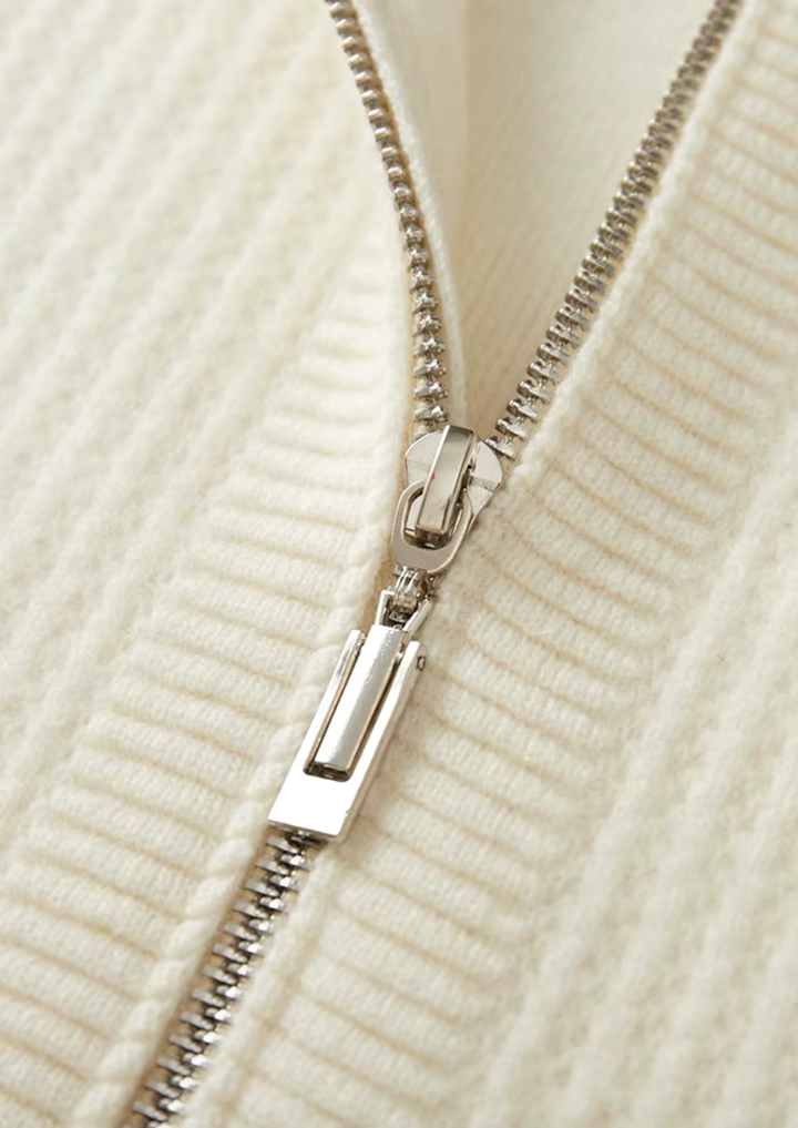 Pure Merino Ribbed Zip Hoodie cream white image 2 #color_cream-white