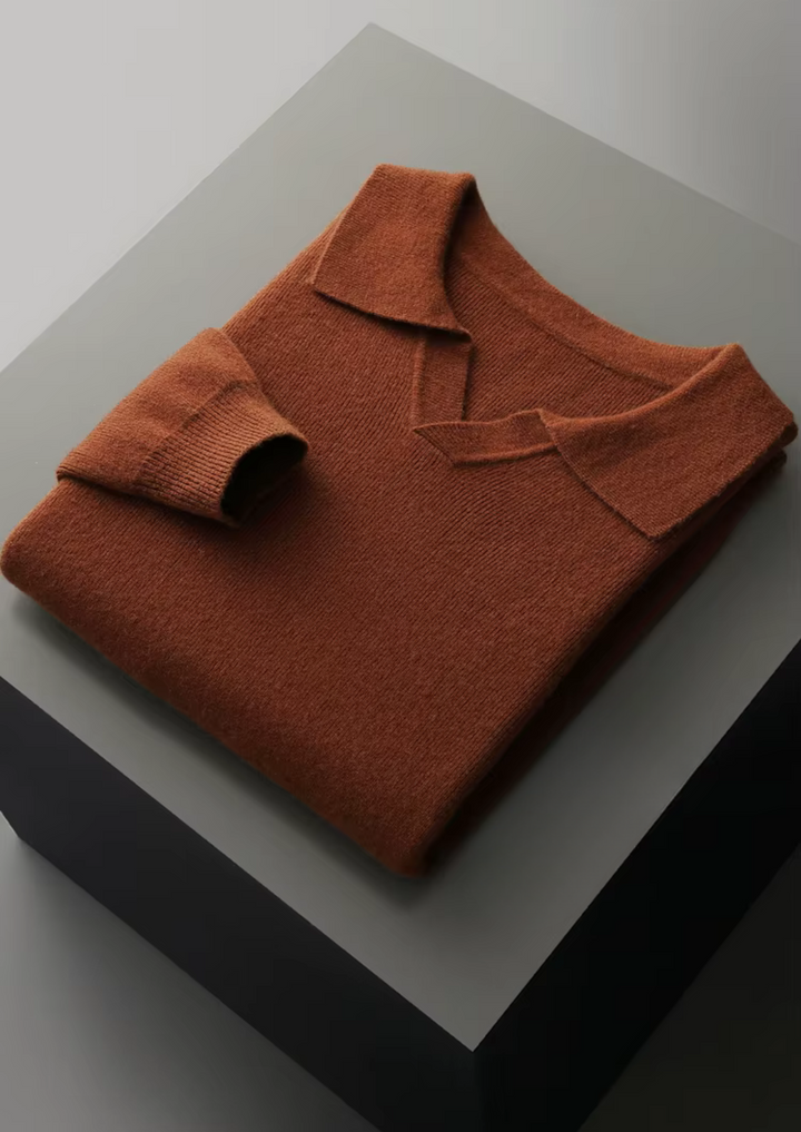 Pure Merino Ribbed Buttonless Polo dark caramel image 3 #color_dark-caramel