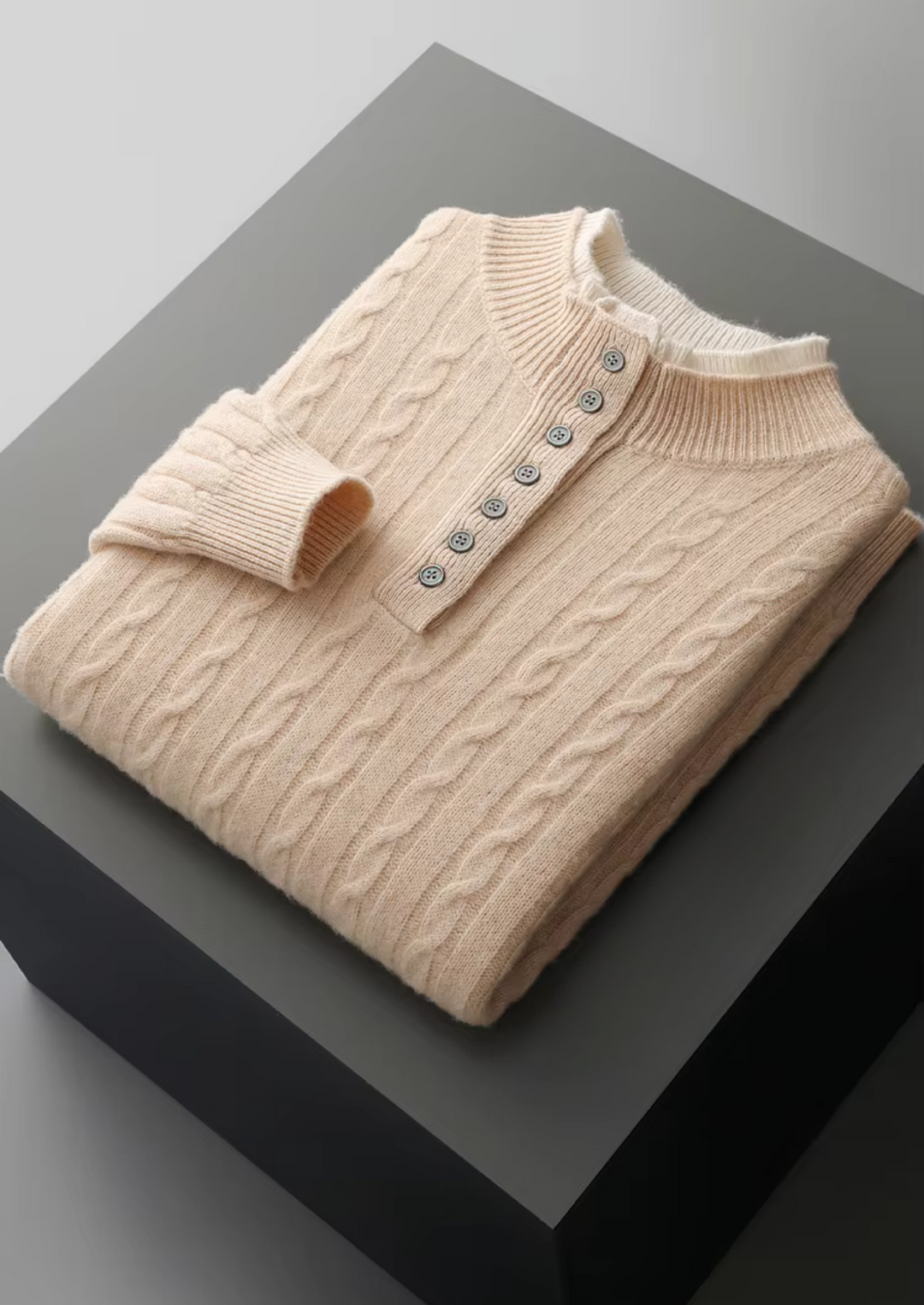Pure Merino Cable Knit Button Sweater ivory image 3 #color_ivory