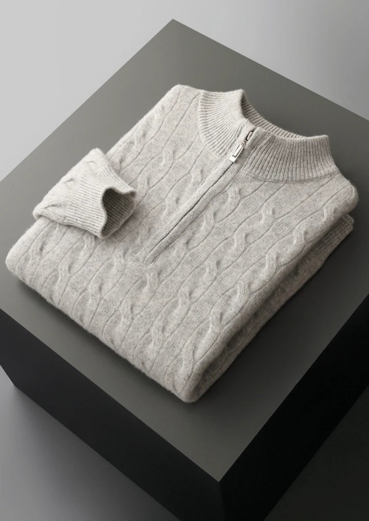 Pure Merino Cable Half-Zip light gray image 3 #color_light-gray