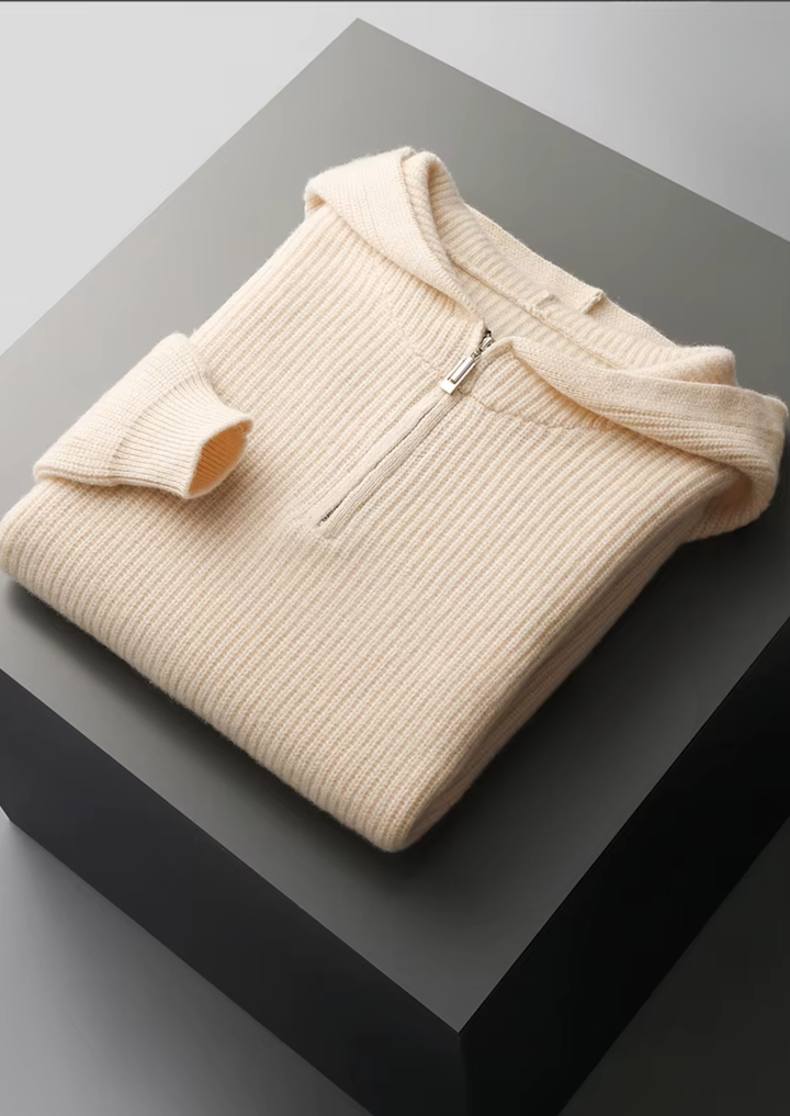 Pure Merino Half-Zip Hoodie ivory image 3 #color_ivory