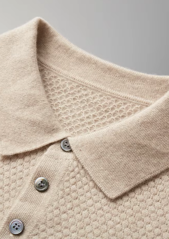 Cashmere Textured Sweater Polo sand image 4 #color_sand