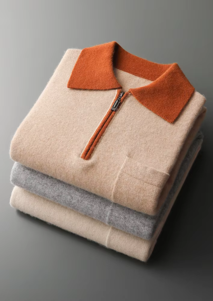Cashmere Two-Tone Zip Polo ivory image 2 #color_ivory