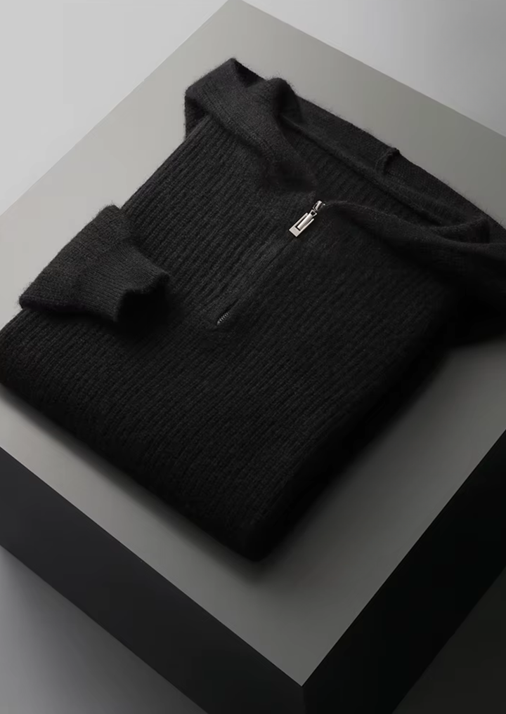 Pure Merino Half-Zip Hoodie black image 1 #color_black