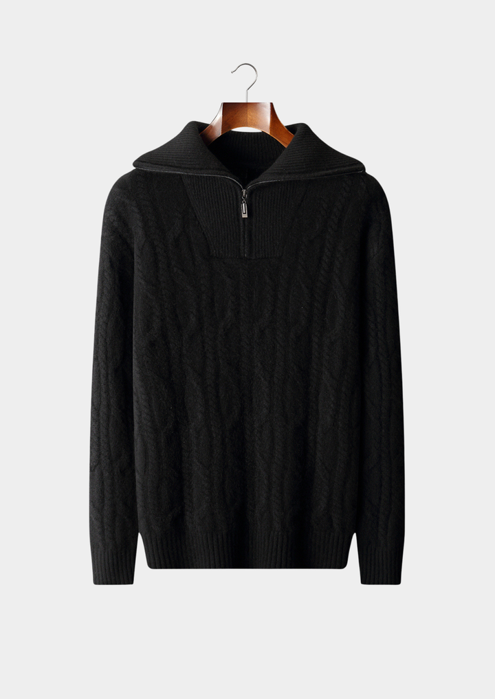 Pure Cashmere Cable Half Zip Sweater black image 1 #color_black