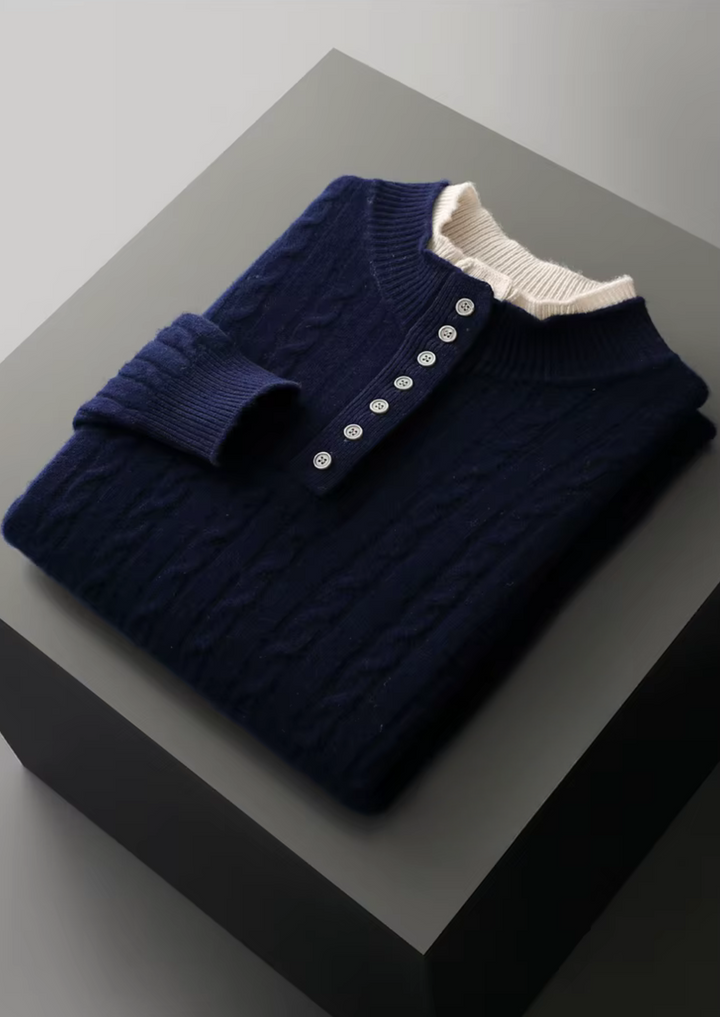 Pure Merino Cable Knit Button Sweater navy blue image 2 #color_navy-blue