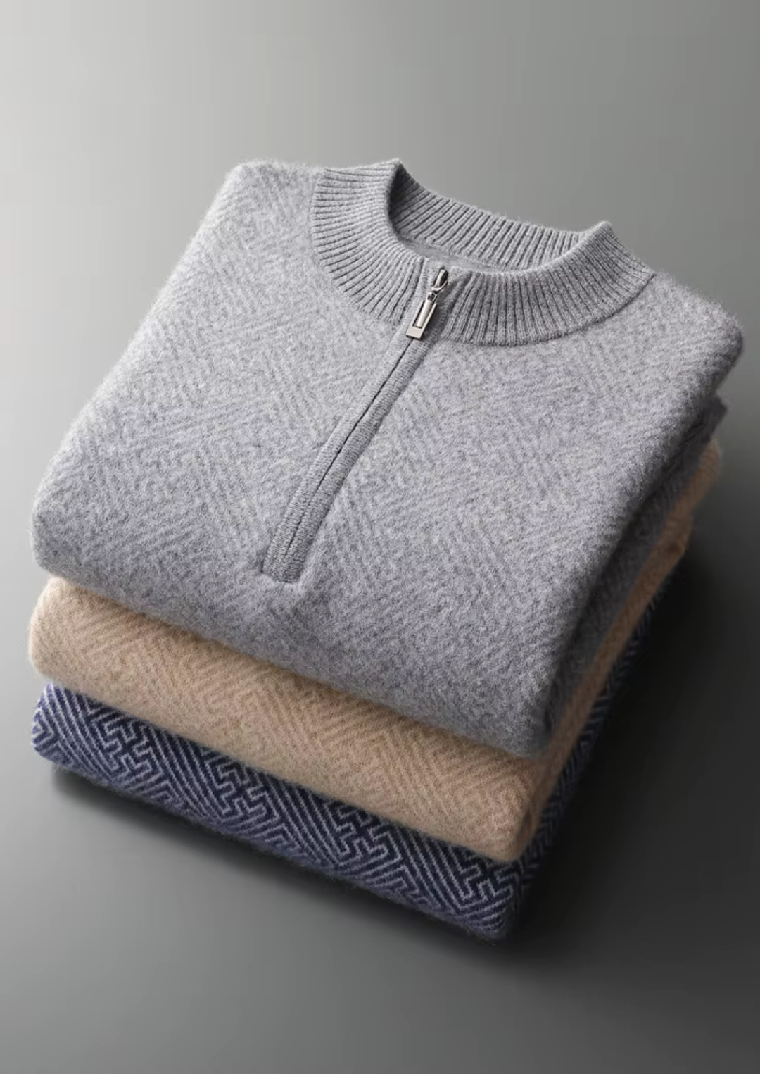 Cashmere Patterned Half-Zip Sweater blue image 2 #color_blue