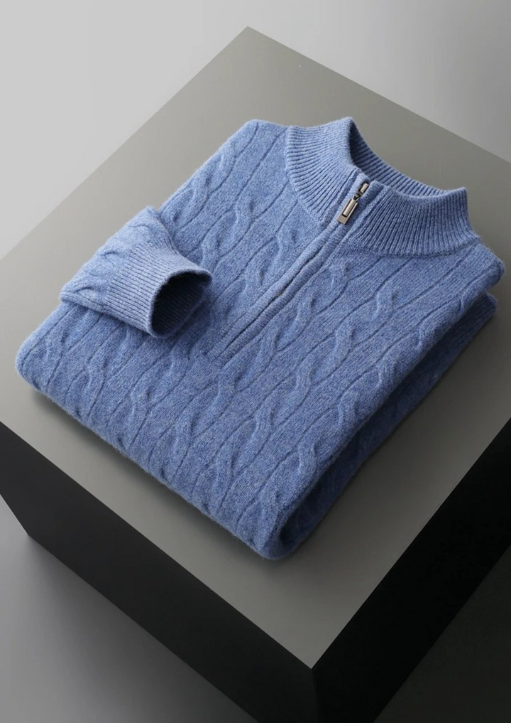 Pure Merino Cable Half-Zip sea blue image 1 #color_sea-blue