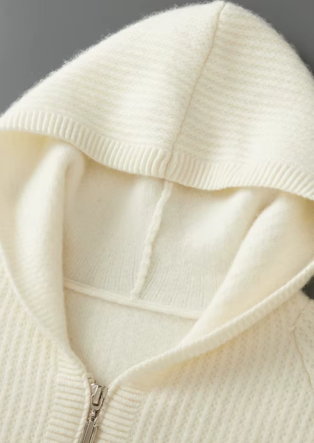 Pure Merino Ribbed Zip Hoodie cream white image 3 #color_cream-white