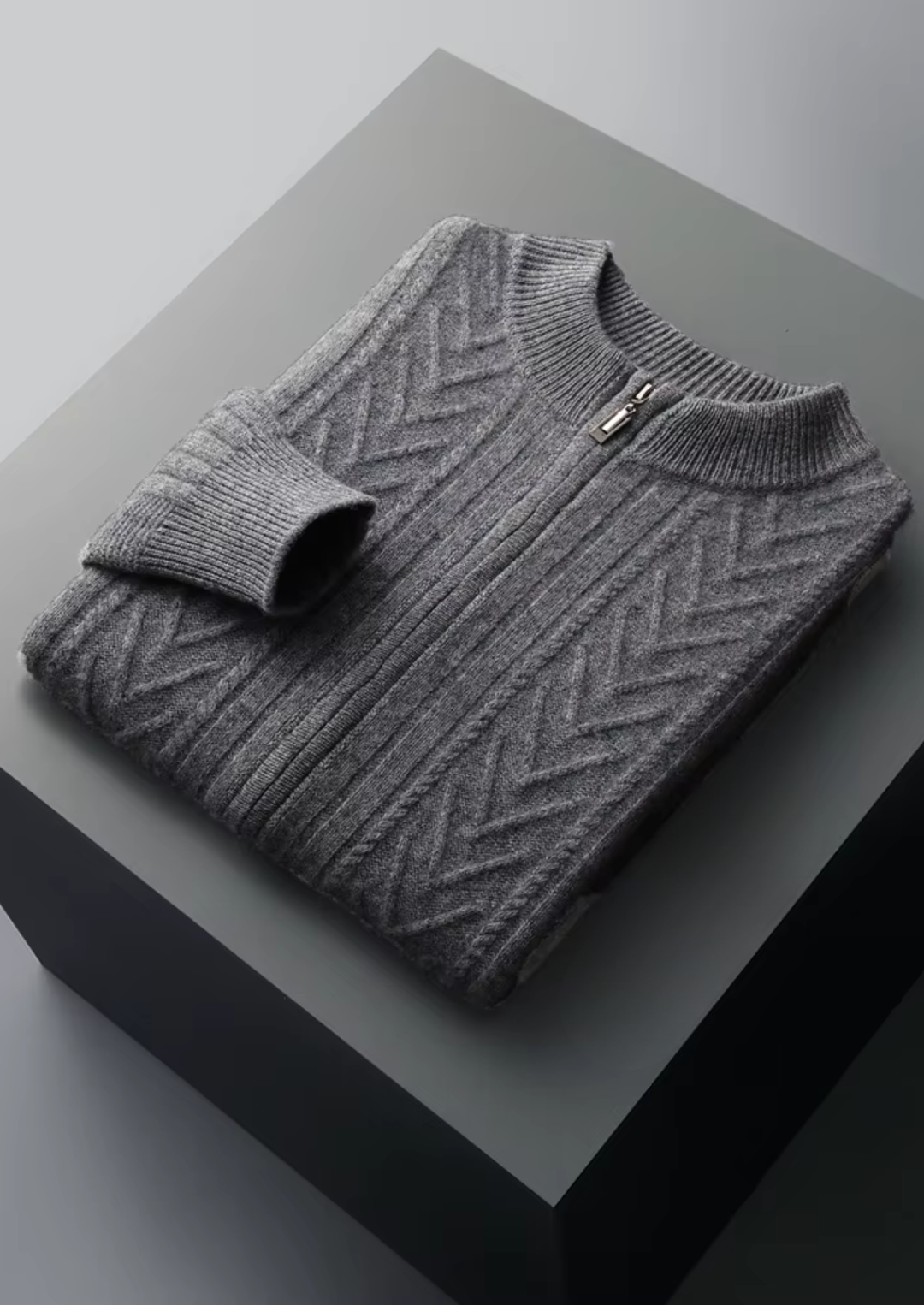 Pure Merino Patterned Zip Cardigan dark gray image 1 #color_dark-gray