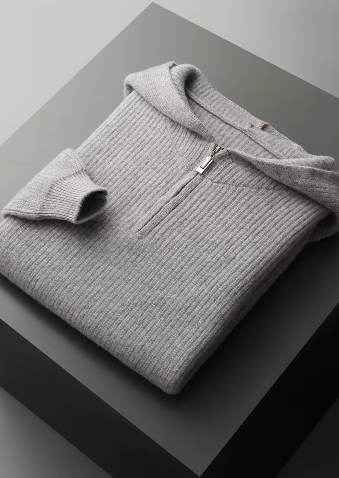 Pure Merino Half-Zip Hoodie gray image 1 #color_gray