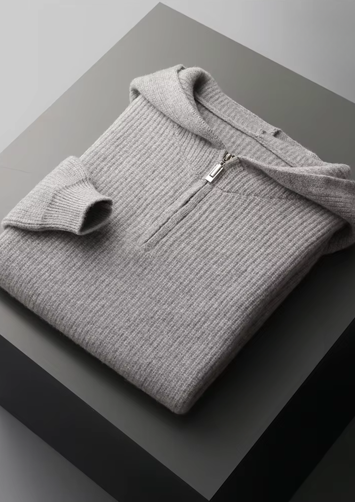 Pure Merino Half-Zip Hoodie gray image 1 #color_gray