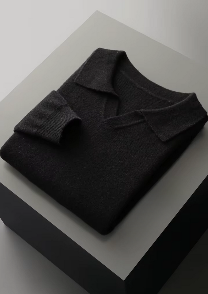 Pure Merino Ribbed Buttonless Polo black image 2 #color_black