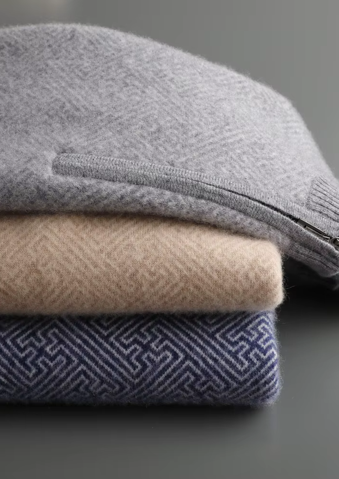 Cashmere Patterned Half-Zip Sweater blue image 3 #color_blue