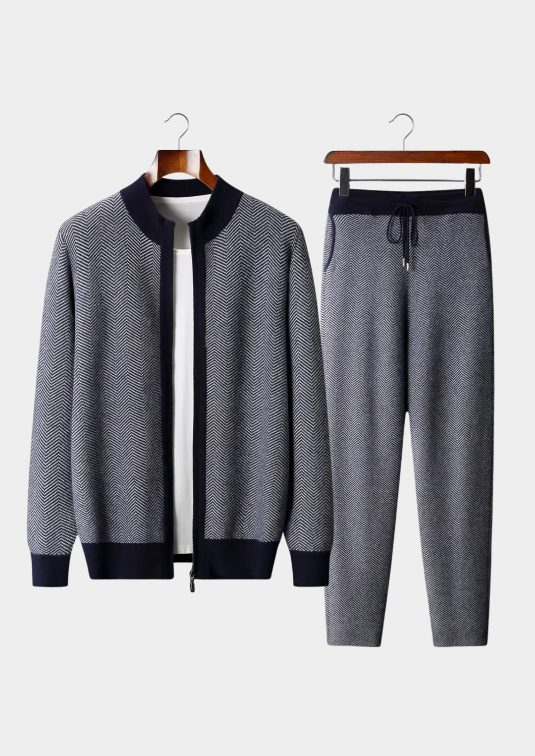 Pure Extra-Fine Merino Wool Herringbone Set navy blue image 1 #color_navy-blue