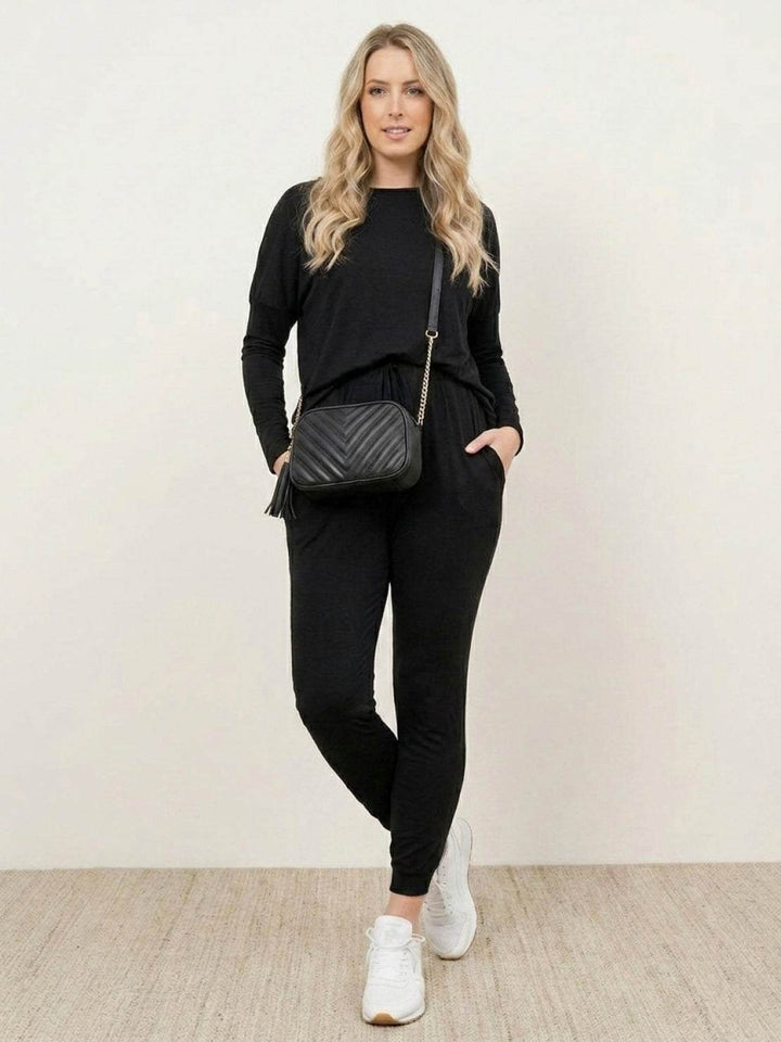 Cozy Chic Two-Piece Sweatsuit Set black image 1 