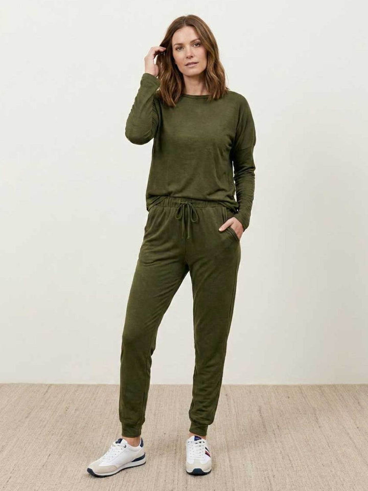 Cozy Chic Two-Piece Sweatsuit Set army green image 1 