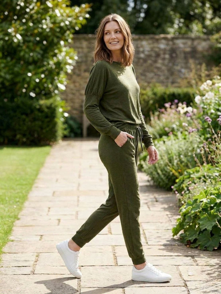 Cozy Chic Two-Piece Sweatsuit Set army green image 2 