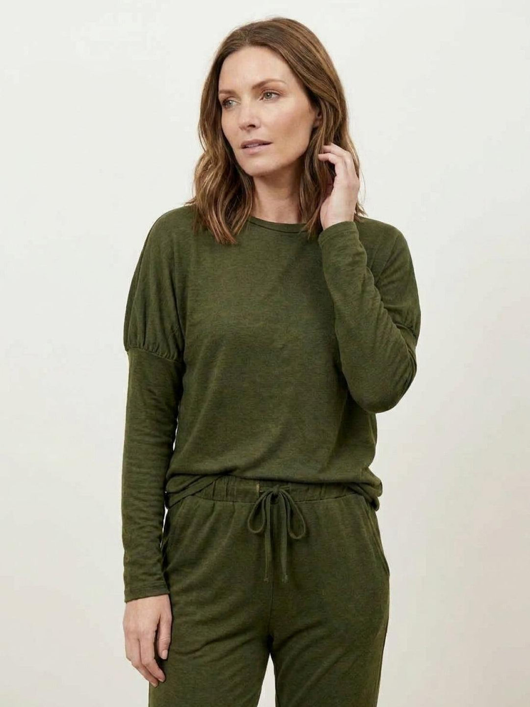 Cozy Chic Two-Piece Sweatsuit Set army green image 4 