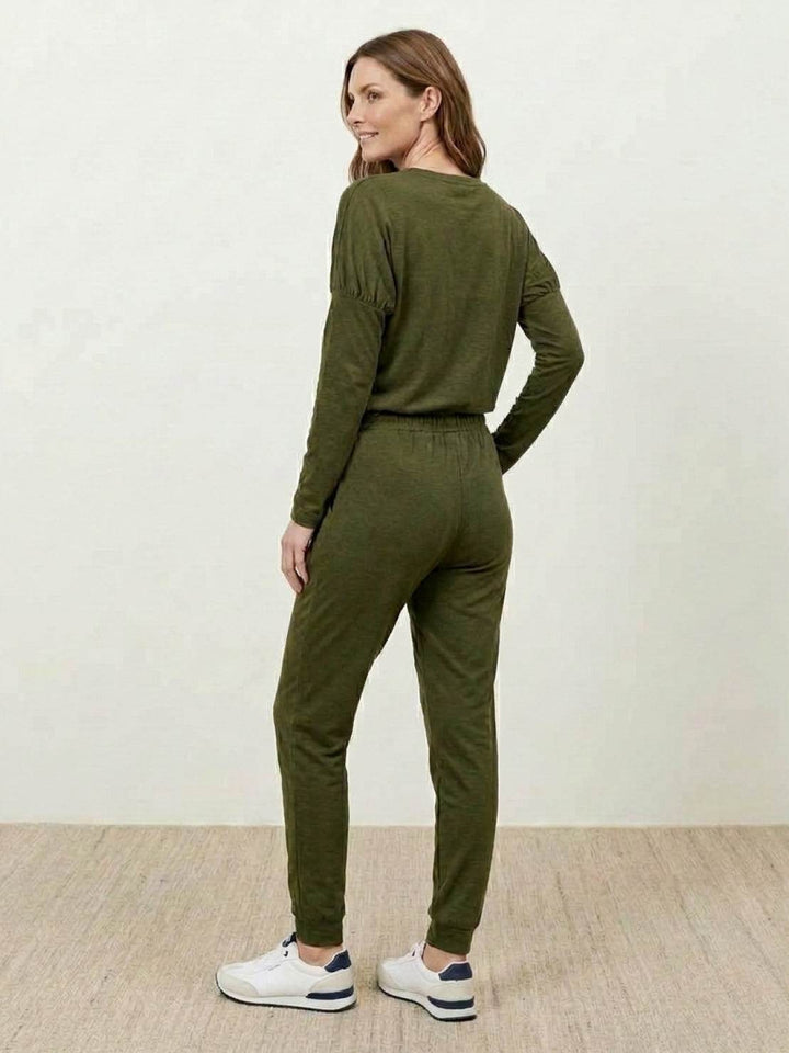 Cozy Chic Two-Piece Sweatsuit Set army green image 6 
