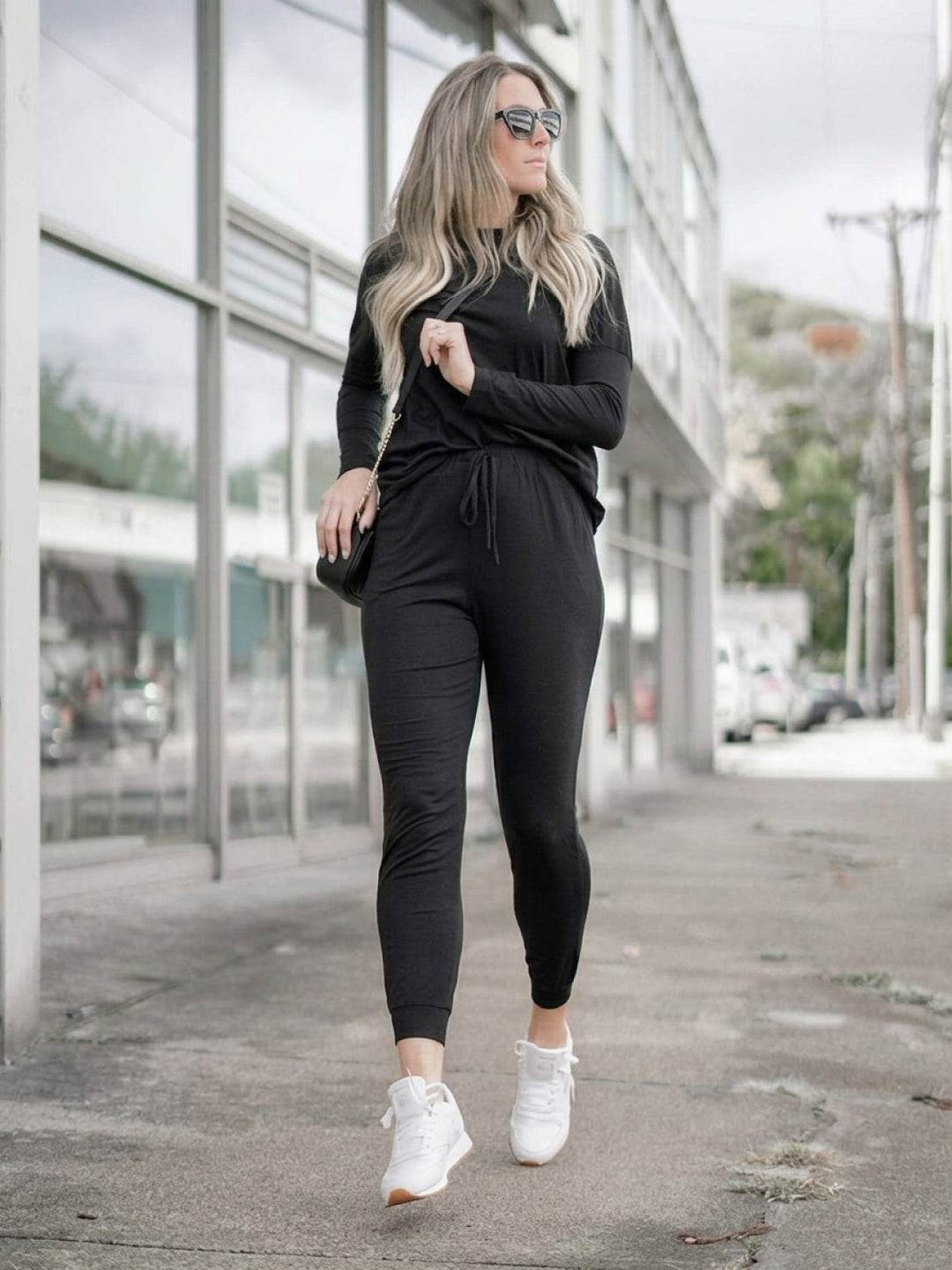 Cozy Chic Two-Piece Sweatsuit Set black image 2 