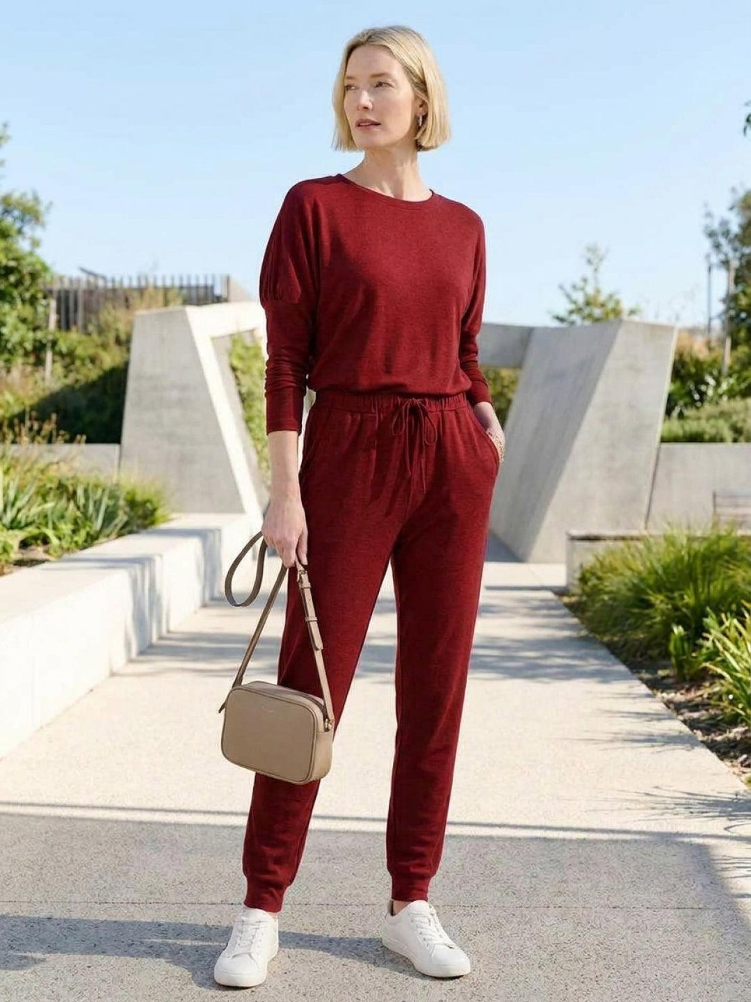 Cozy Chic Two-Piece Sweatsuit Set red image 2 