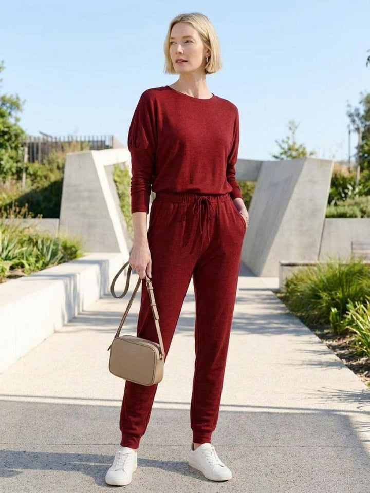 Cozy Chic Two-Piece Sweatsuit Set red image 2 