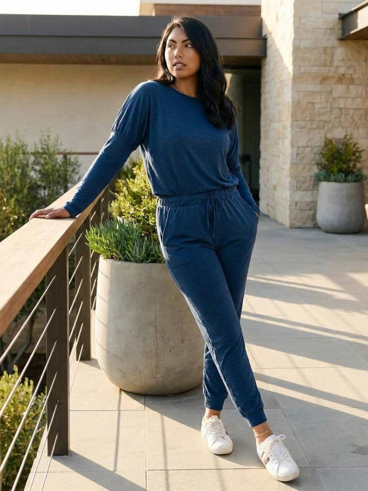 Cozy Chic Two-Piece Sweatsuit Set navy blue image 3 