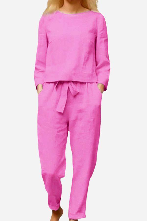 100% Cotton Linen Monochrome 2 Piece Set pink image 1 