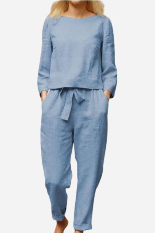 100% Cotton Linen Monochrome 2 Piece Set lightblue image 1 