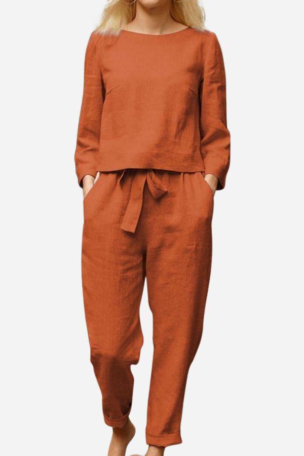 100% Cotton Linen Monochrome 2 Piece Set rusty orange image 1 