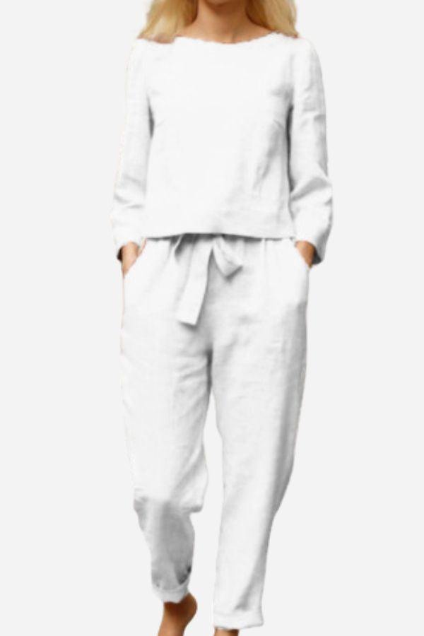100% Cotton Linen Monochrome 2 Piece Set white image 1 