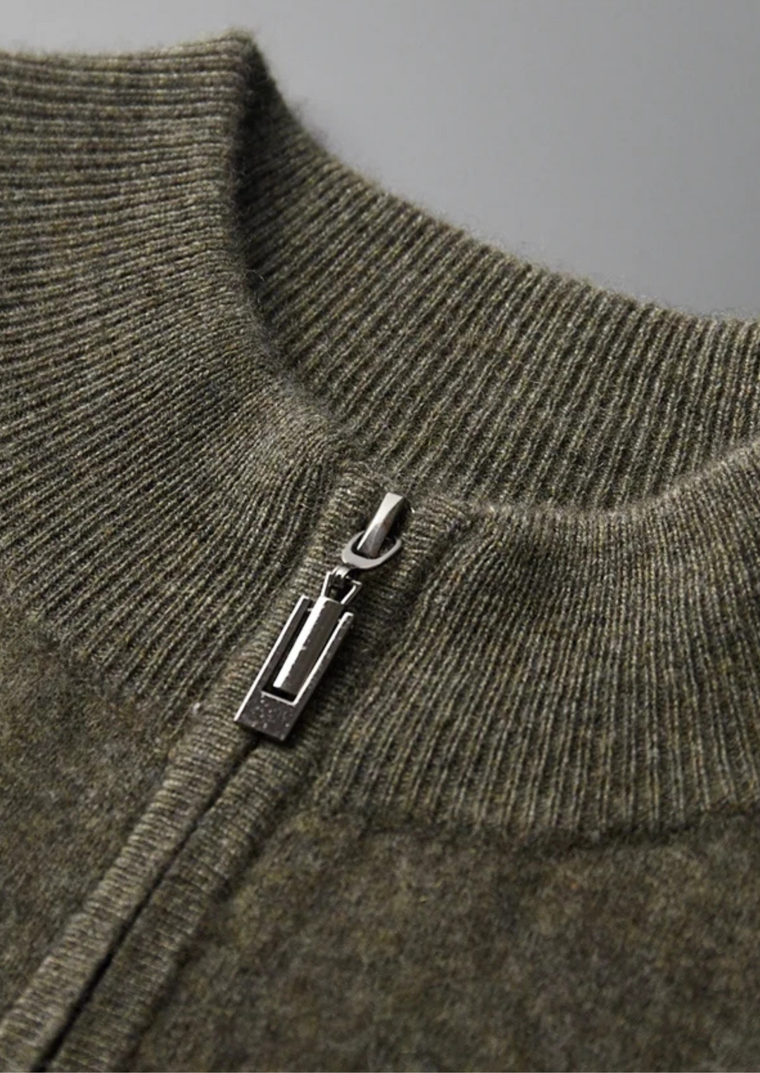 Cashmere Two-Tone Zip Cardigan olive image 4 #color_olive