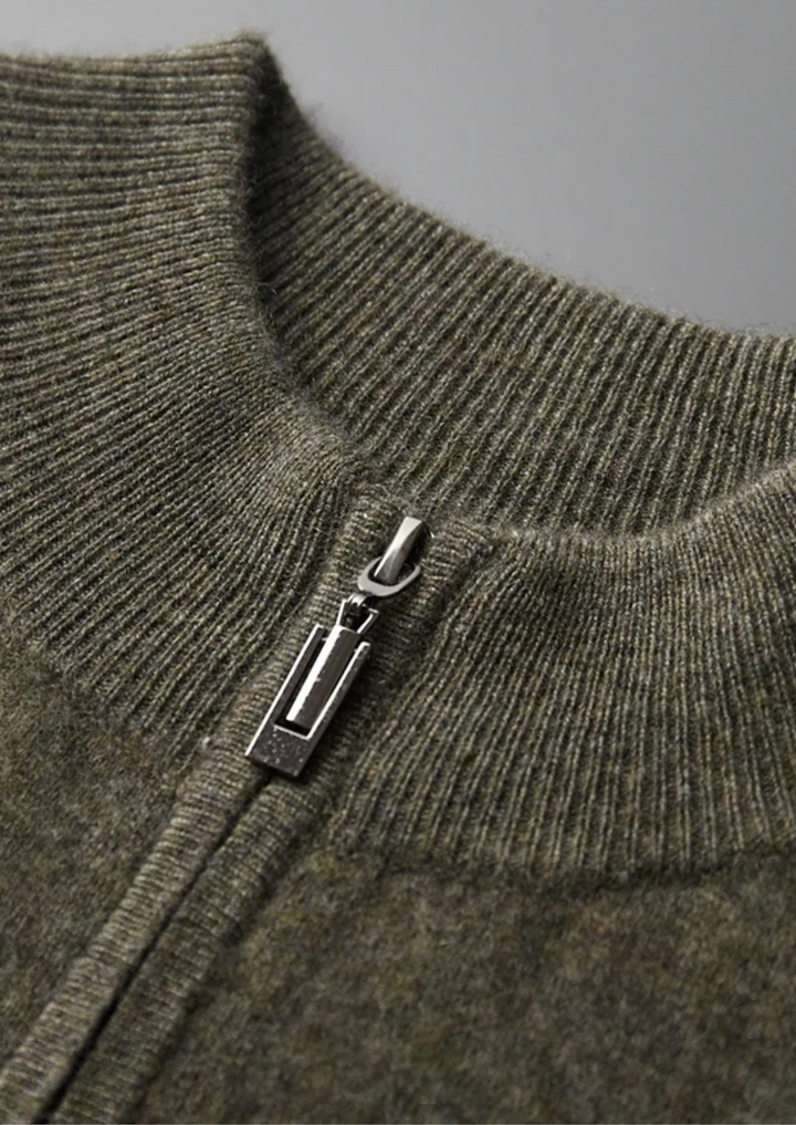 Cashmere Two-Tone Zip Cardigan olive image 4 #color_olive
